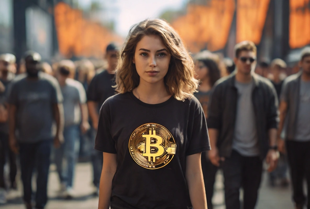 joven usando franela de bitcoin