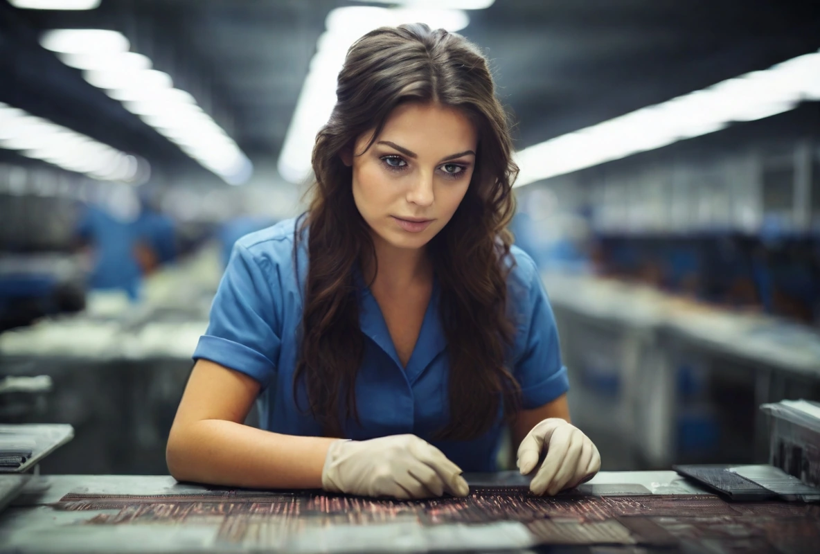 trabajadora de producción de microchips