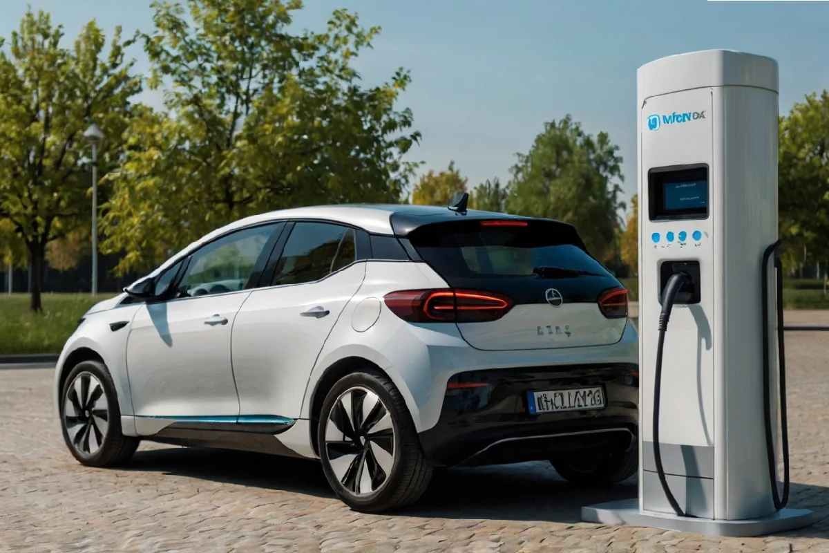 Vehículo eléctrico chino cargando batería