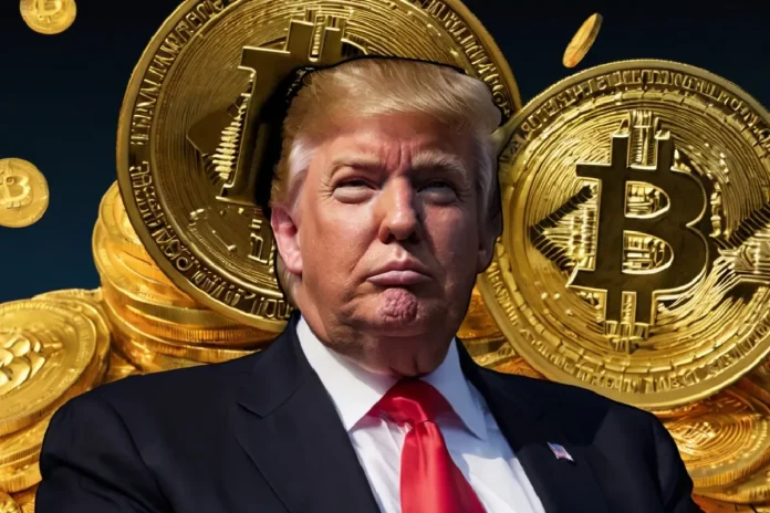 Donald Trump y Bitcoin de fondo