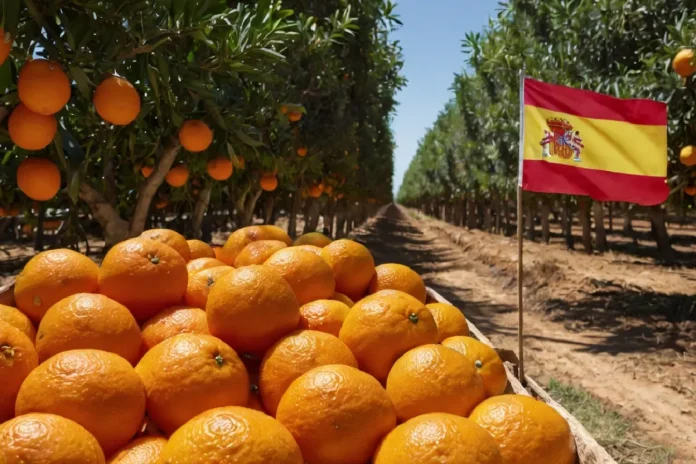 naranjas con la bandera de españa de fondo